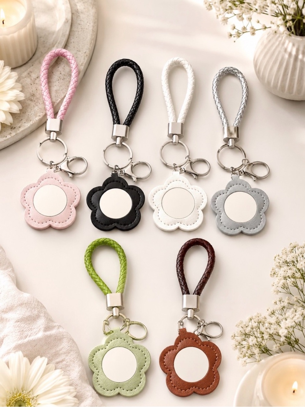 Floral Mirror Bag Charm Keychain Wristlet - Pick 1